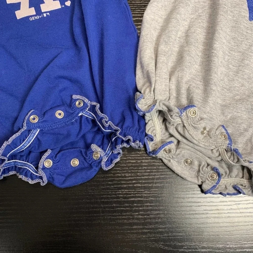 LA Dodgers Baby Girls Romper Set 2 Pack Gen2 Blue Gray 3-6 Months MLB Baseball